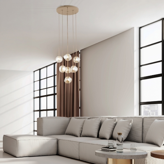 Lampadario a sospensioni in vetro cognac pendenti design moderno per soggiorno
